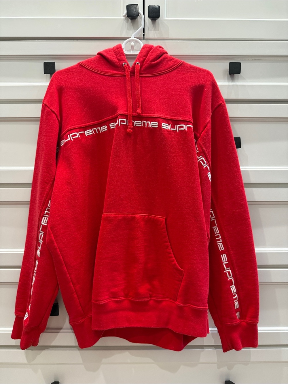 Supreme Red Pullover Hoodie with Logo Tape